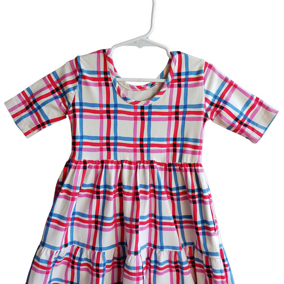 HANNA Andersson Dress 100 Girls 4 Colorful Plaid Tiered Twirl - Picture 3 of 9